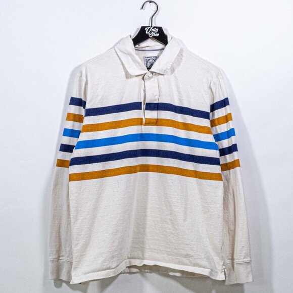 Lands End Striped Rugby Long Sleeve Shirt Large Y2K Preppy Streetwear Skate - Picture 1 of 11